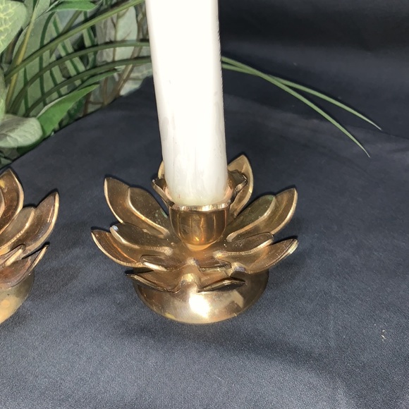 Accents Set Of 2 Vintage Lotus Flower Style Brass Taper Candle